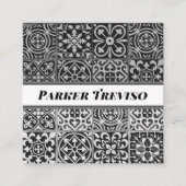 Black and White Paisley Patterned Tile Vierkante Visitekaartje (Voorkant)