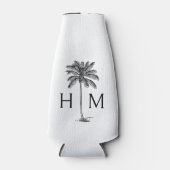 Black and White Palm Palmetto Tree Monogram Flesjeskoeler (Voorkant)