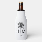 Black and White Palm Palmetto Tree Monogram Flesjeskoeler (Fles Voorkant)
