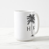 Black and White Palm Palmetto Tree Monogram Koffiemok (Voorkant rechts)