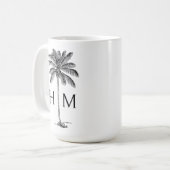 Black and White Palm Palmetto Tree Monogram Koffiemok (Voorkant links)