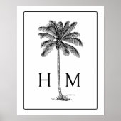 Black and White Palm Palmetto Tree Monogram Poster (Voorkant)