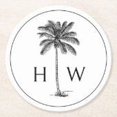 Black and White Palm Palmetto Tree Monogram Ronde Kartonnen Onderzetter (Voorkant)