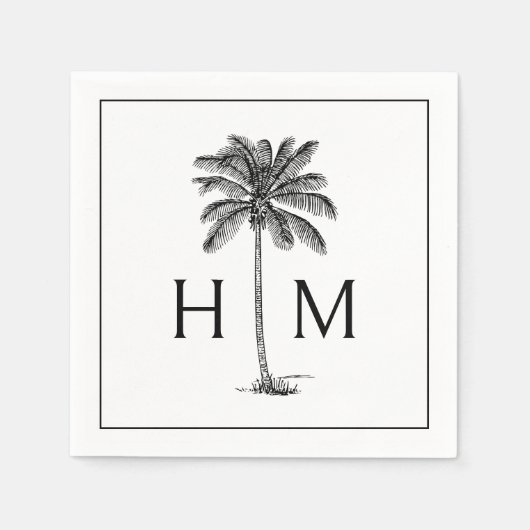 Black and White Palm Palmetto Tree Monogram Servet (Voorkant)