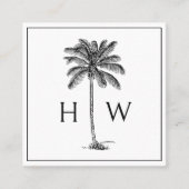 Black and White Palm Palmetto Tree Monogram Vierkante Visitekaartje (Voorkant)