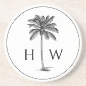 Black and White Palm Palmetto Tree Monogram Zandsteen Onderzetter (Voorkant)