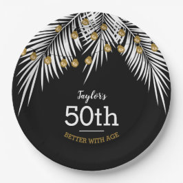 Black and White Palms 50th Birthday Party Papieren Bordje