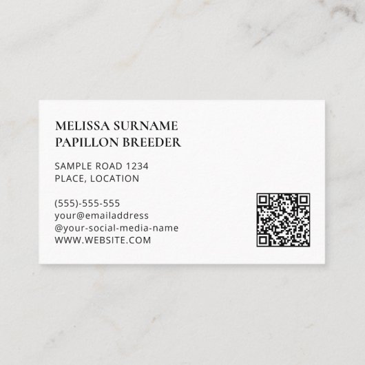 Black and White Papillon Cartoon Dog - Dog Kennel Visitekaartje (Achterkant)