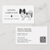 Black and White Papillon Cartoon Dog - Dog Kennel Visitekaartje (Voorkant / Achterkant)