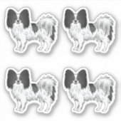 Black and White Papillon Cute Cartoon Dog Design Sticker (Voorkant)