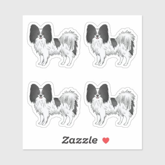 Black and White Papillon Cute Cartoon Dog Design Sticker (Vel)