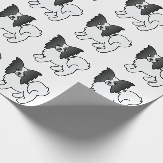 Black and White Papillon Cute Cartoon Dog Pattern Cadeaupapier (Hoek)
