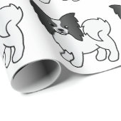 Black and White Papillon Cute Cartoon Dog Pattern Cadeaupapier (Rol Hoek)