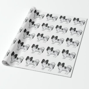 Black and White Papillon Cute Cartoon Dog Pattern Cadeaupapier