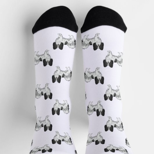 Black and White Papillon Cute Cartoon Dog Pattern Sokken (Top)