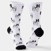 Black and White Papillon Cute Cartoon Dog Pattern Sokken (Gebogen)