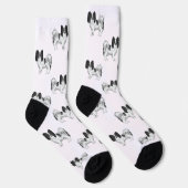 Black and White Papillon Cute Cartoon Dog Pattern Sokken (Rechts)
