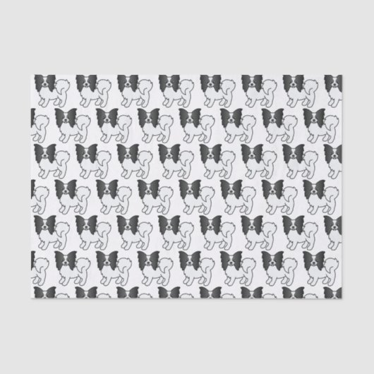 Black and White Papillon Cute Cartoon Dog Pattern Tissuepapier (Voorkant)