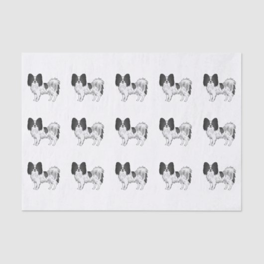 Black and White Papillon Cute Cartoon Dog Pattern Tissuepapier (Voorkant)