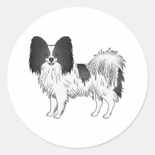 Black and White Papillon Cute Cartoon Dog Ronde Sticker