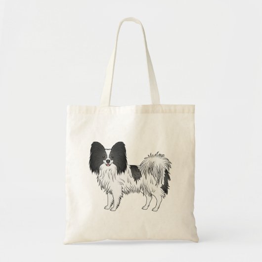 Black and White Papillon Cute Cartoon Dog Tote Bag (Voorkant)