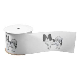 Black and White Papillon Cute Cartoon Dogs Satijnen Lint