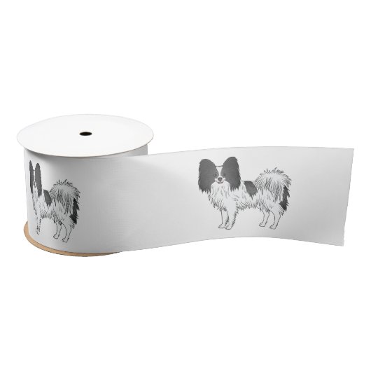 Black and White Papillon Cute Cartoon Dogs Satijnen Lint (Spoel)