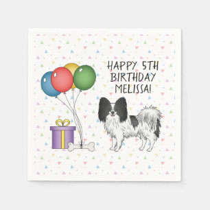 Black and White Papillon Cute Dog - Birthday Servet