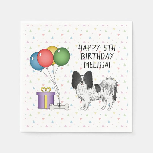 Black and White Papillon Cute Dog - Birthday Servet (Voorkant)