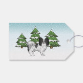 Black and White Papillon Cute Dog in Winter Forest Cadeaulabel (Voorkant (Horizontaal))