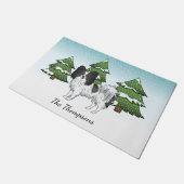 Black and White Papillon Cute Dog in Winter Forest Deurmat (Schuin)