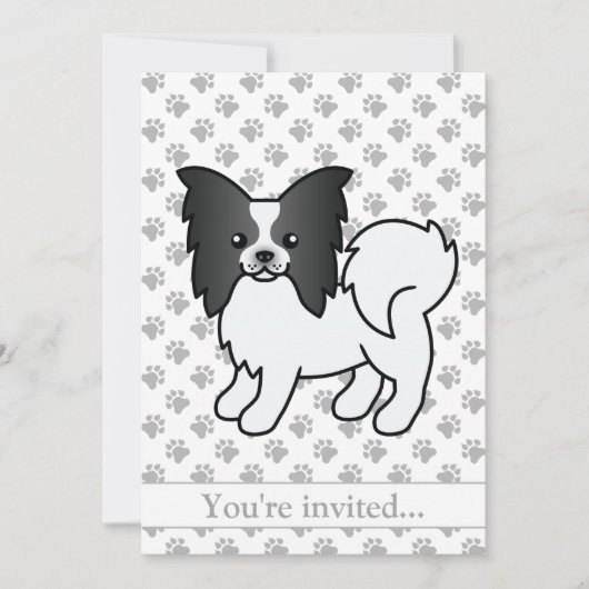 Black and White Papillon Dog Birthday Party Kaart (Voorkant)