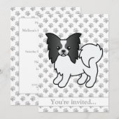 Black and White Papillon Dog Birthday Party Kaart (Voorkant / Achterkant)