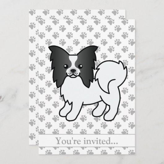 Black and White Papillon Dog Birthday Party Kaart (Voorkant / Achterkant)