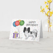 Black and White Papillon Dog Happy Birthday Kaart (Gele Bloem)