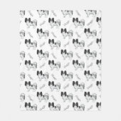 Black and White Papillon Dog Pattern met naam Fleece Deken (Voorkant)