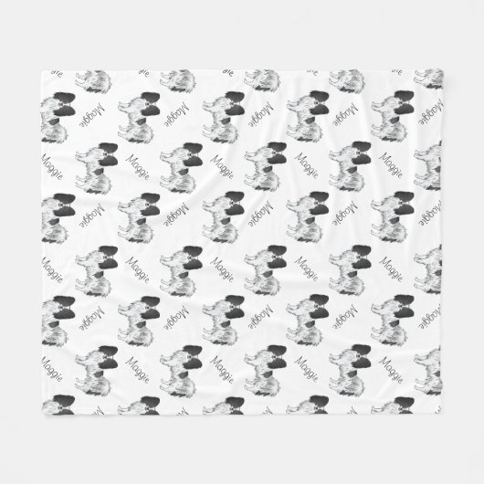 Black and White Papillon Dog Pattern met naam Fleece Deken (Voorkant (Horizontaal))