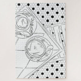 Black and White Paris Bistro Table Jigzaag Puzzle Legpuzzel