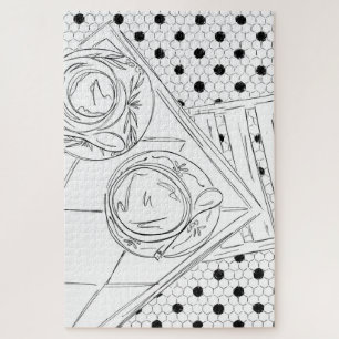 Black and White Paris Bistro Table Jigzaag Puzzle Legpuzzel
