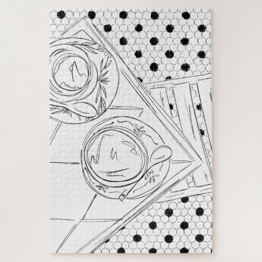Black and White Paris Bistro Table Jigzaag Puzzle Legpuzzel (Verticaal)