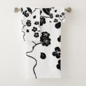 Black and White Pattern Birds on Cherry Blossoms Bad Handdoek (Insitu)