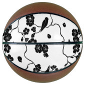 Black and White Pattern Birds on Cherry Blossoms Basketbal (Voorkant)