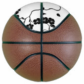 Black and White Pattern Birds on Cherry Blossoms Basketbal (Rechts)