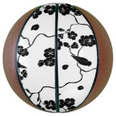 Black and White Pattern Birds on Cherry Blossoms Basketbal (Verticaal)
