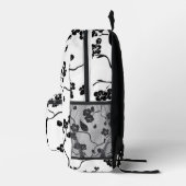 Black and White Pattern Birds on Cherry Blossoms Bedrukte Rugzak (Rechts)