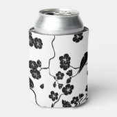 Black and White Pattern Birds on Cherry Blossoms Blikjeskoeler (Blikje Voorkant)