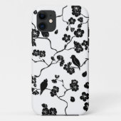 Black and White Pattern Birds on Cherry Blossoms Case-Mate iPhone Case (Achterkant)