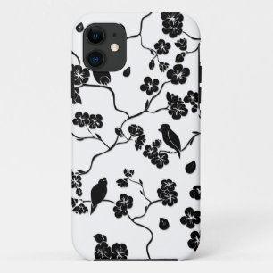 Black and White Pattern Birds on Cherry Blossoms Case-Mate iPhone Case