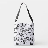 Black and White Pattern Birds on Cherry Blossoms Crossbody Tas (Achterkant)