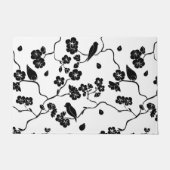 Black and White Pattern Birds on Cherry Blossoms Deurmat (Voorkant)